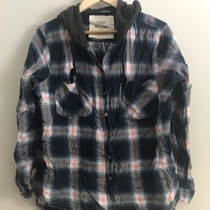 Bluenotes oversized fit plaid flannel with hood